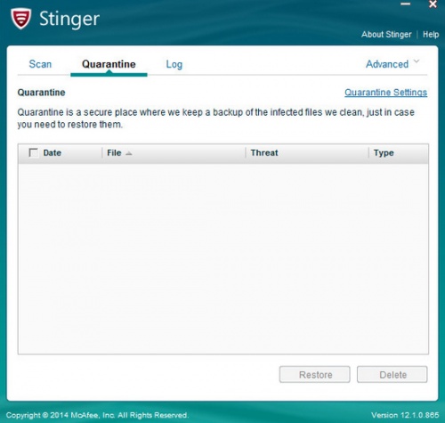 迈克菲杀毒软件McAfee AVERT Stinger软件下载_迈克菲杀毒软件McAfee AVERT Stinger v12.1.0.3371 运行截图1