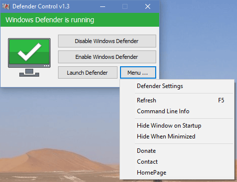 Defender Control下载_Defender Control(Defender关闭工具)最新版v2.0 运行截图1