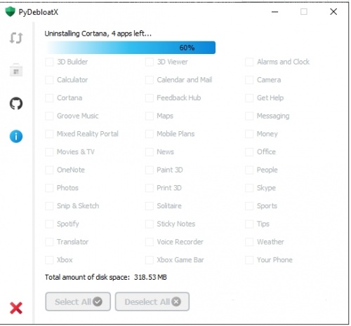 Win10预装应用卸载工具 PyDebloatX软件下载_Win10预装应用卸载工具 PyDebloatX v1.12 运行截图1