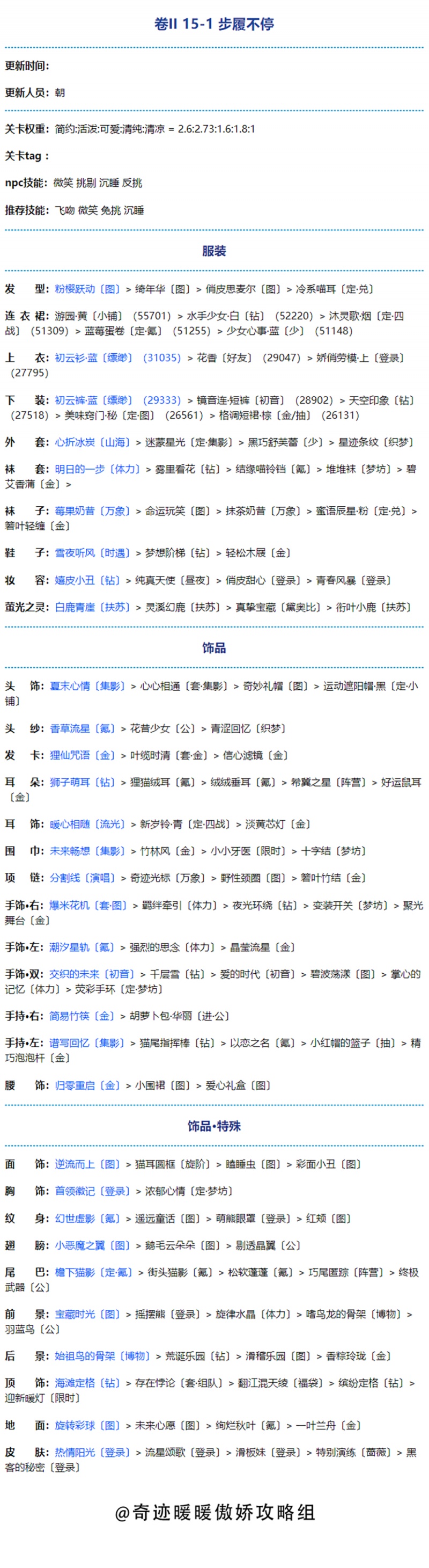 奇迹暖暖第二卷第十五章高分通关攻略