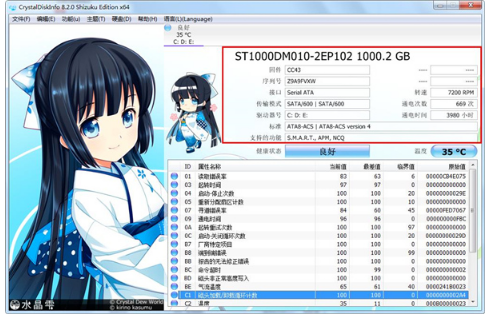 硬盘状态检测器CrystalDiskInfo萌化版下载_CrystalDiskInfo绿色中文版下载 运行截图3