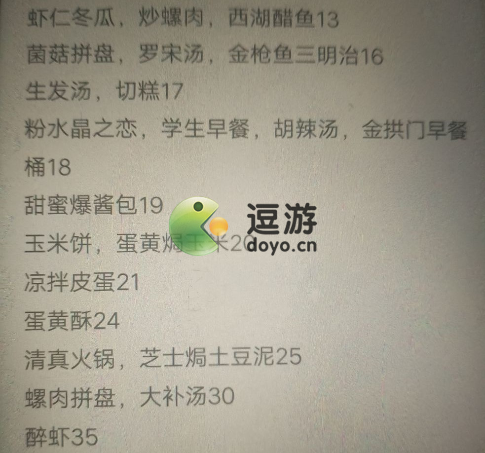 奶牛镇的小时光菜品经验值一览