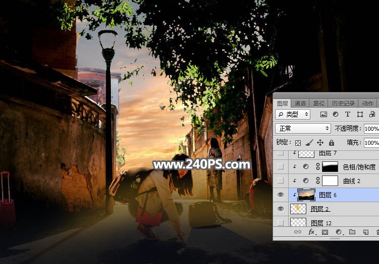 ps把人物街景图片调成日落时分夕阳西下的效果教程