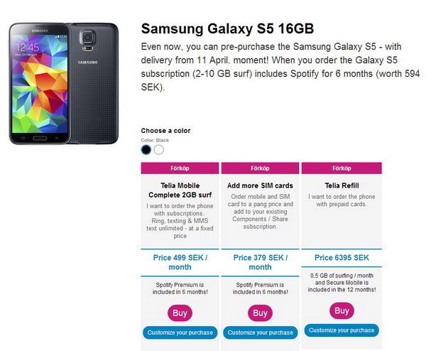 三星GALAXY S5开启官方预售 约售5100元
